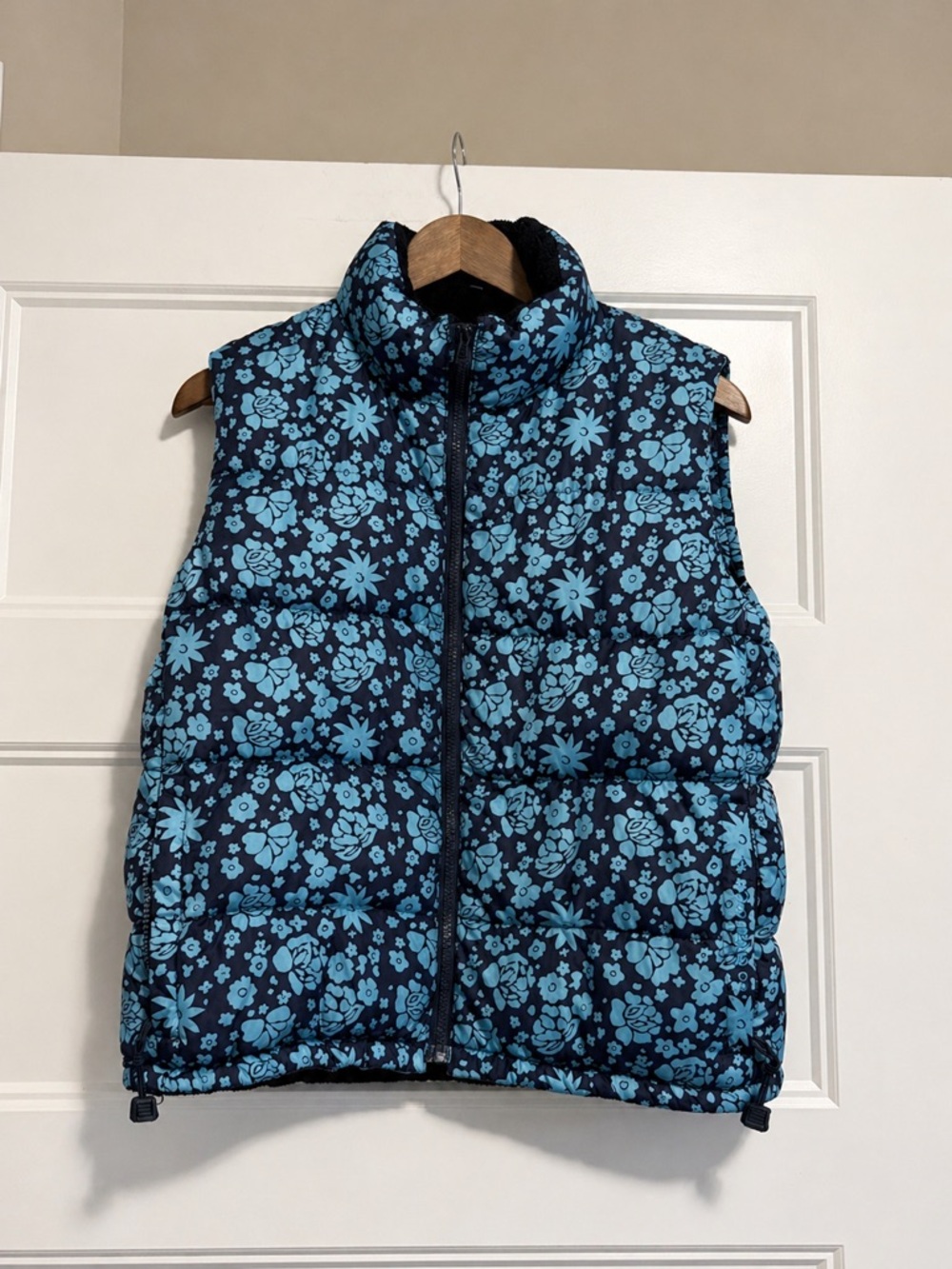Polo Jeans Co Ralph Lauren Vest MEDIUM Navy Blue Floral Down Puffer Fleece